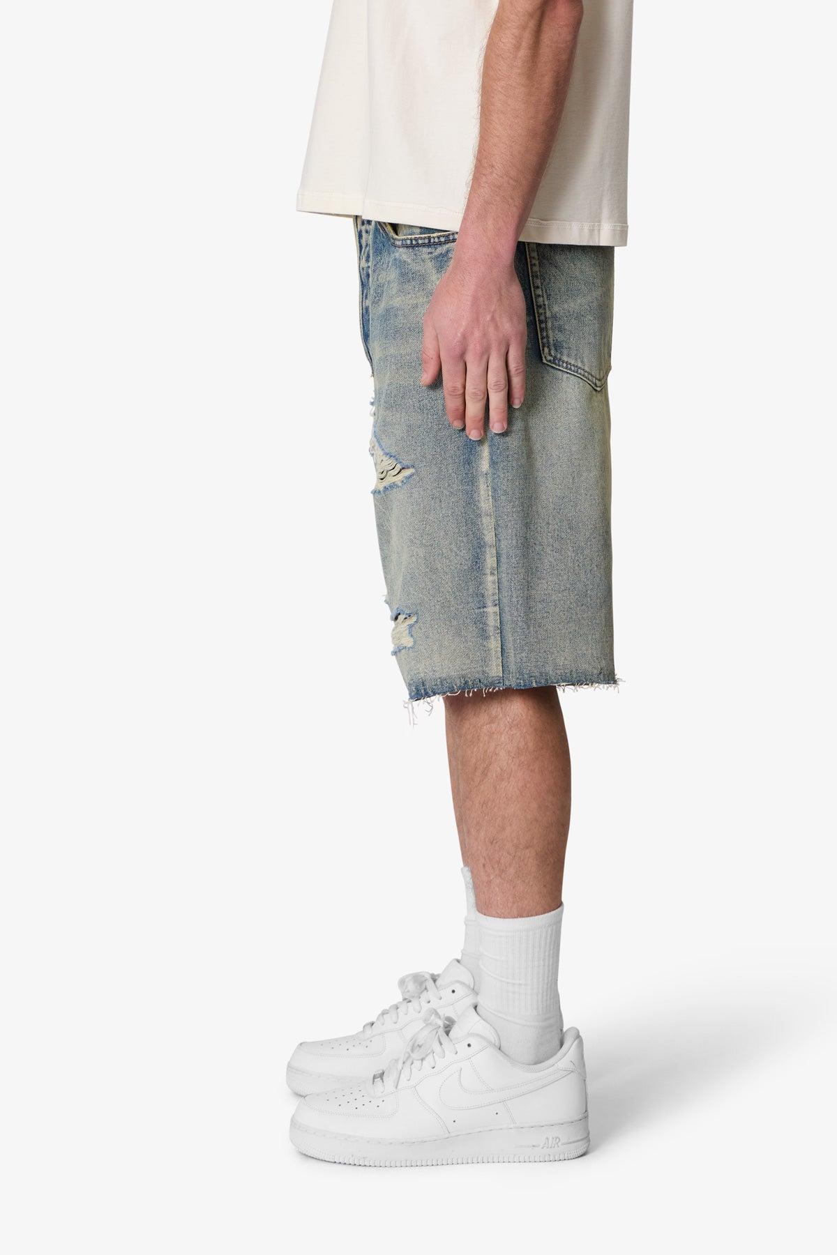 Baggy Ripped Denim Shorts - Vintage Blue Product Image