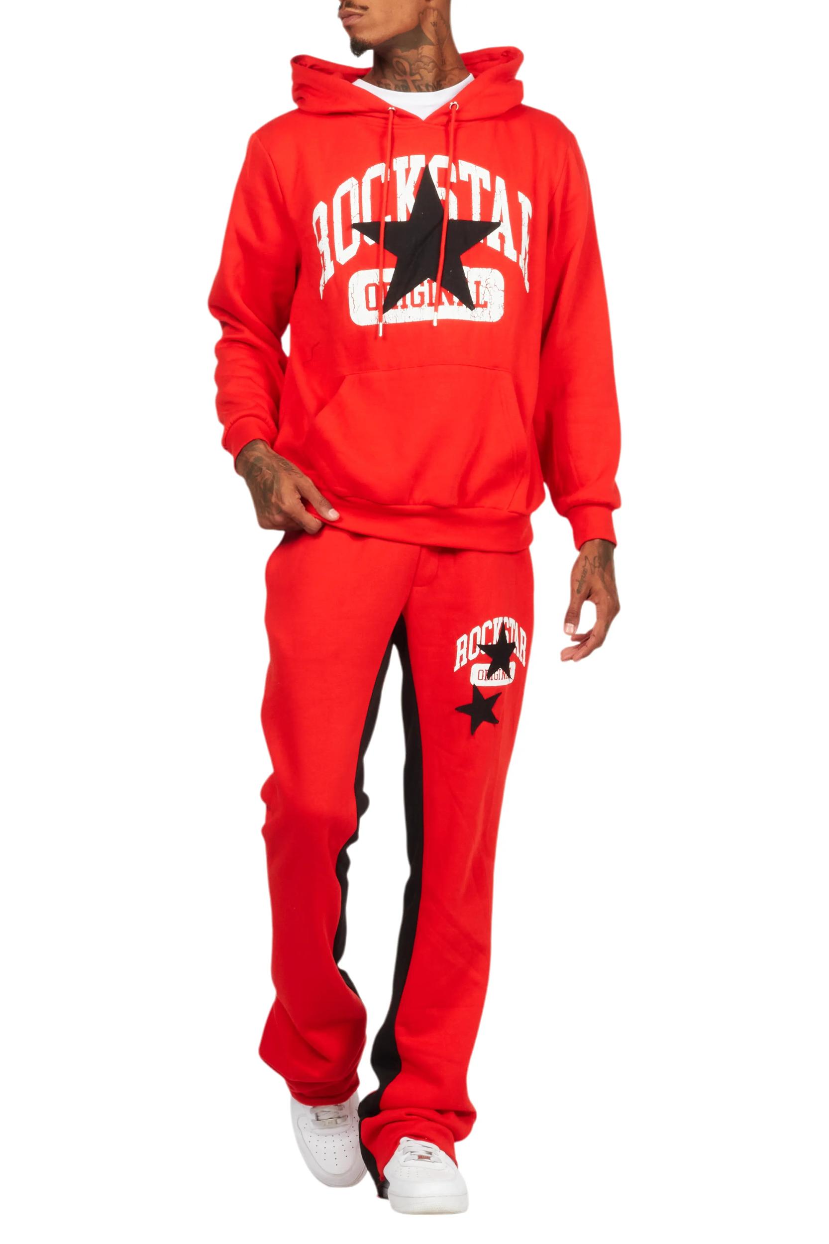 Mallor Red Baggy Stacked Hoodie Track Set Male Product Image