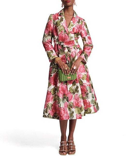 FRANCES VALENTINE Lucille Peonies Notch Lapel Long Sleeve Wrap Midi Dress Product Image