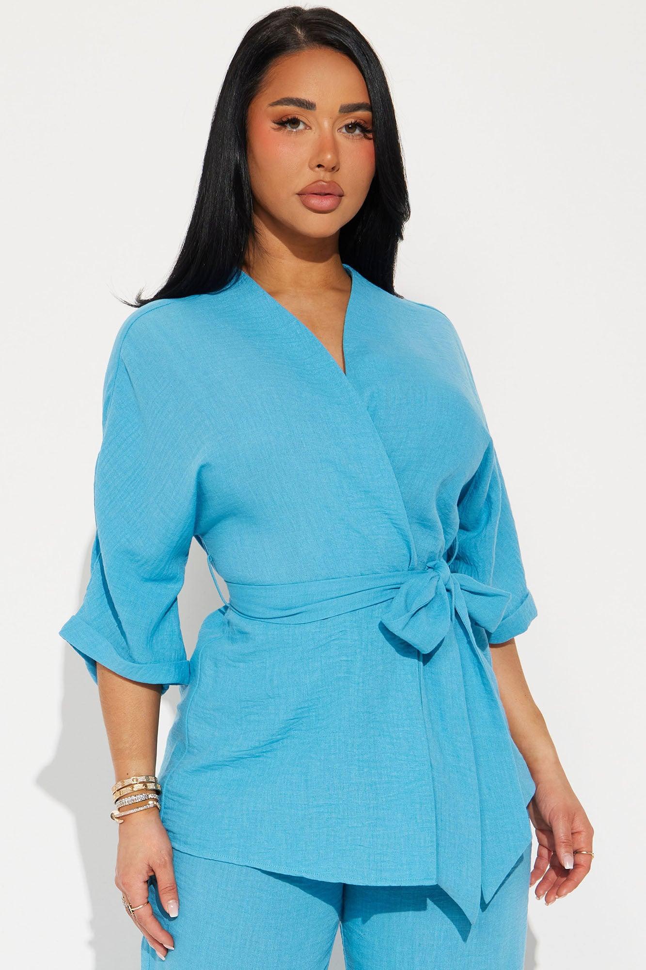 Perfect Getaway Linen Pant Set - Aqua Product Image