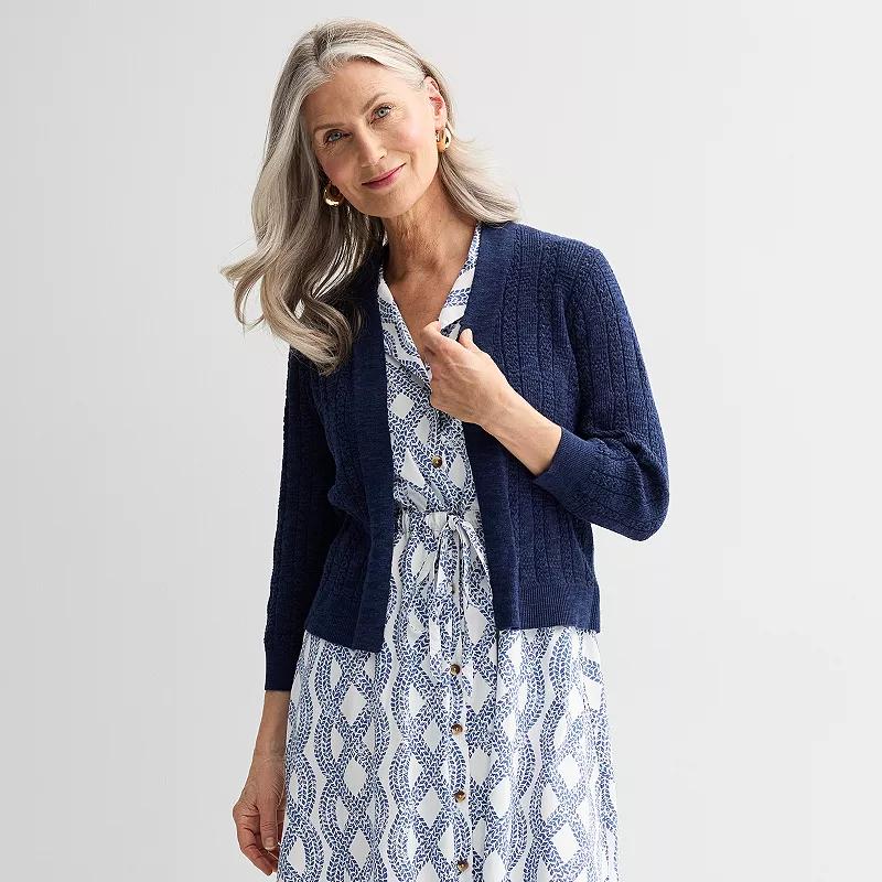 Women's Croft & Barrow® Pointelle Basket Open Front Cardigan,  Product Image