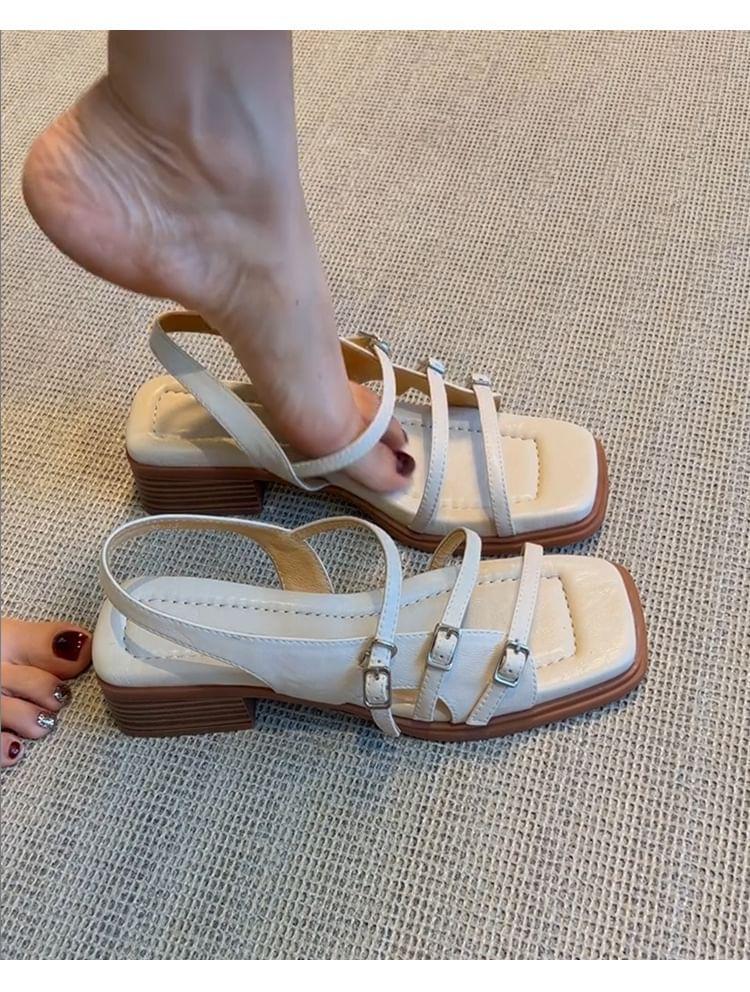 Chunky Heel Square Toe Buckled Slingback Sandals Product Image