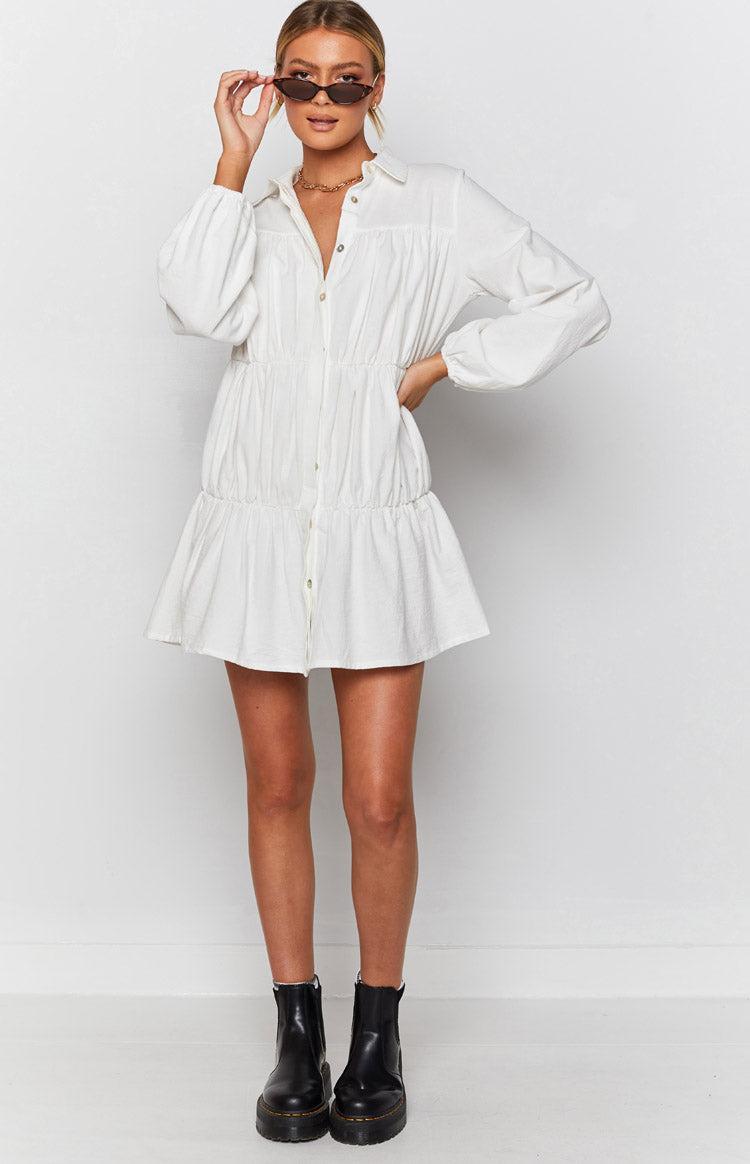 Theodossia Tiered Long Sleeve Dress White Product Image