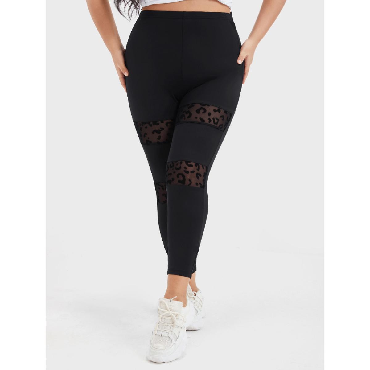 Plus Size Solid Leopard Patchwork Skinny Leggings Women Black Elegant High stretch Skinny High Rise Dailywear Leggings BloomChic 10/M Product Image