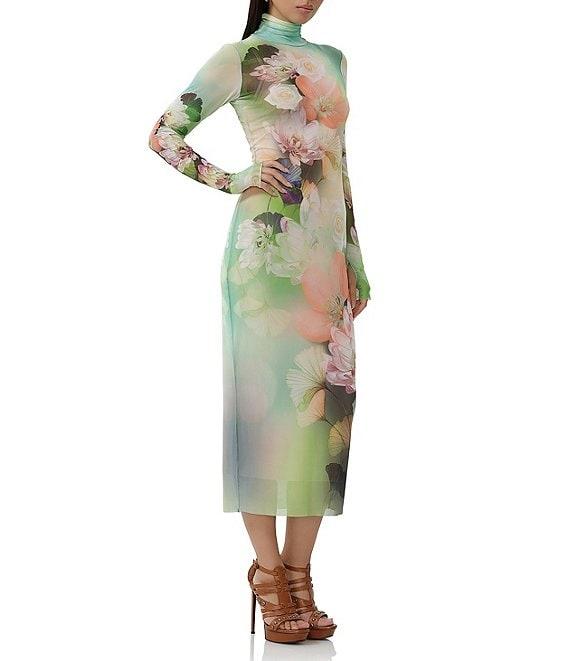 AFRM Shailene Floral Placed Print Turtleneck Long Sleeve Midi Dress Product Image