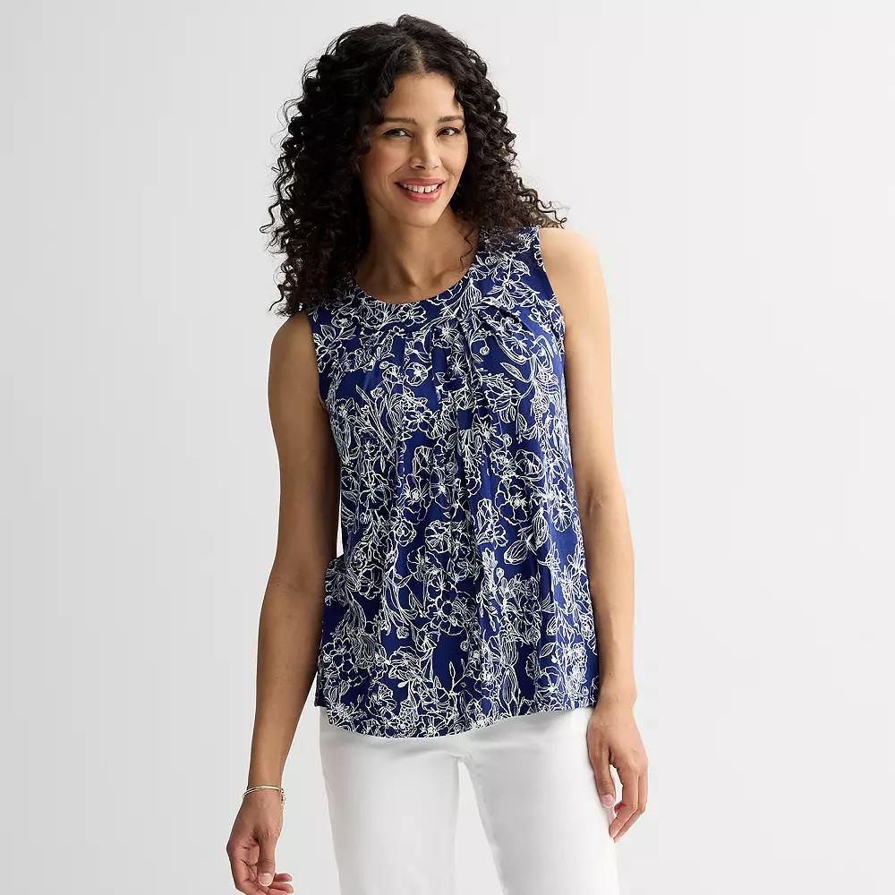 Women's Croft & Barrow® Pleated Tank Top, Size: XXL, Blue Garden Floral Product Image