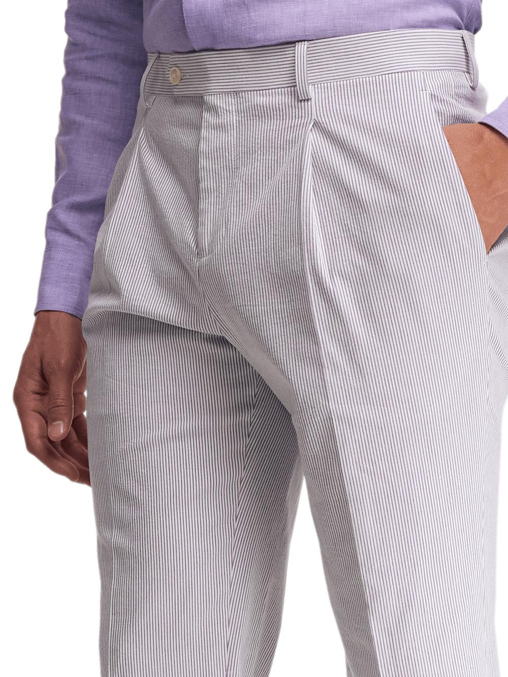 Cotton Stretch Stripe Seersucker Single Breasted Notch Lapel Suit Jacket - Purple/white Product Image