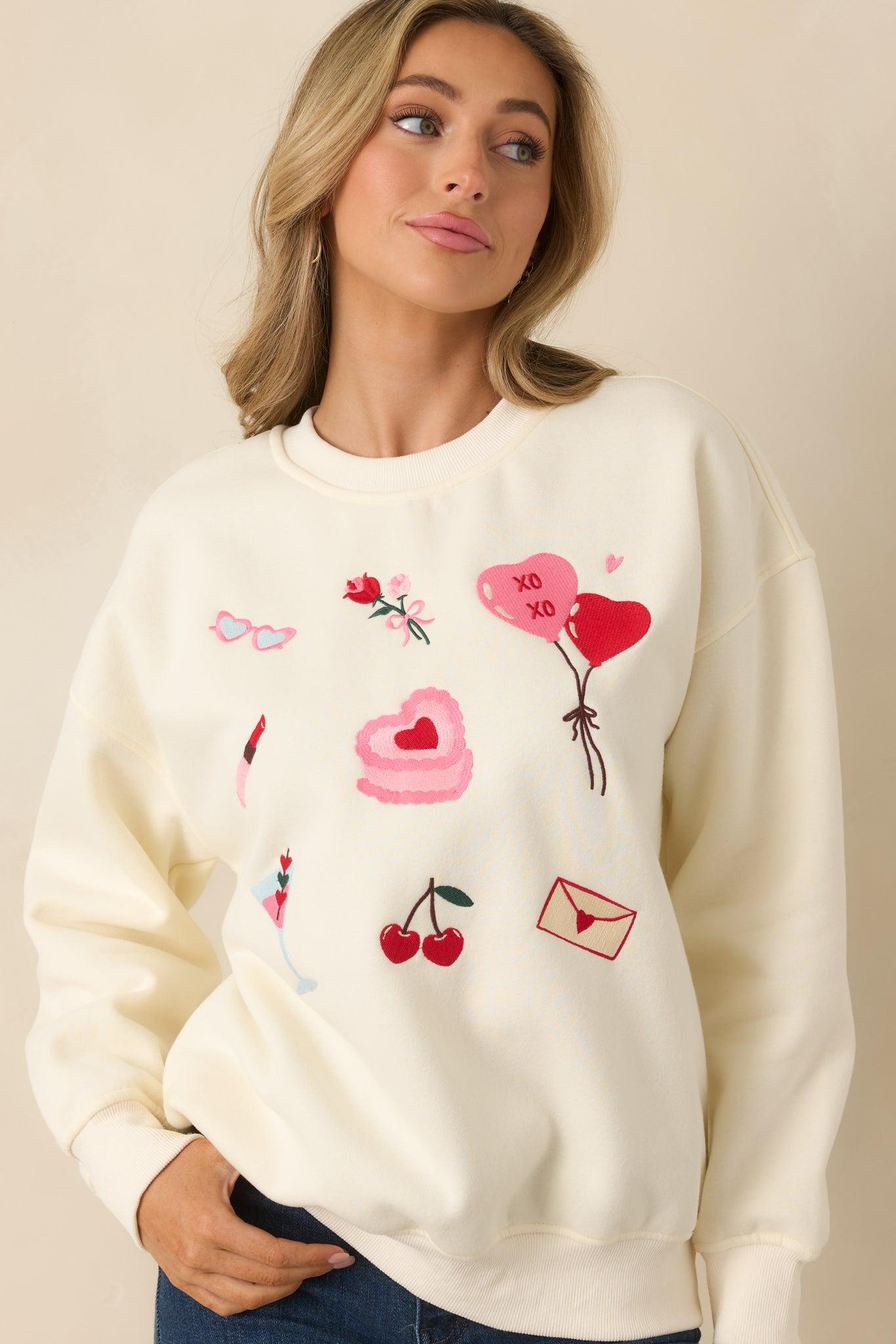 All The Sweet Things Ivory Multi Valentine Crewneck Sweatshirt Product Image