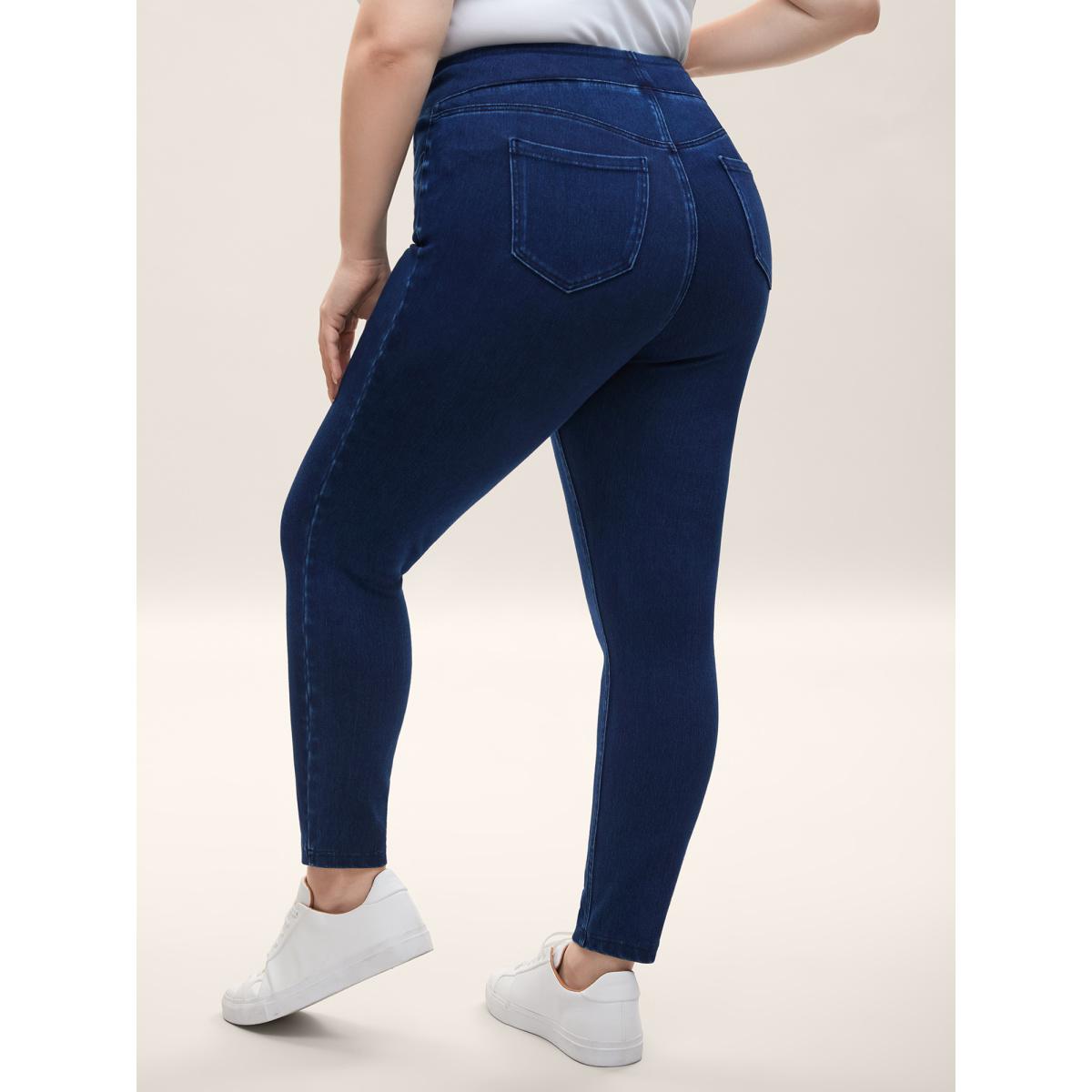 Plus Size Yoga Stretch Classic Skinny Fit Knit Denim Women Darkindigo Leisure High stretch Slanted pocket Jeans BloomChic 18-20/2X Product Image