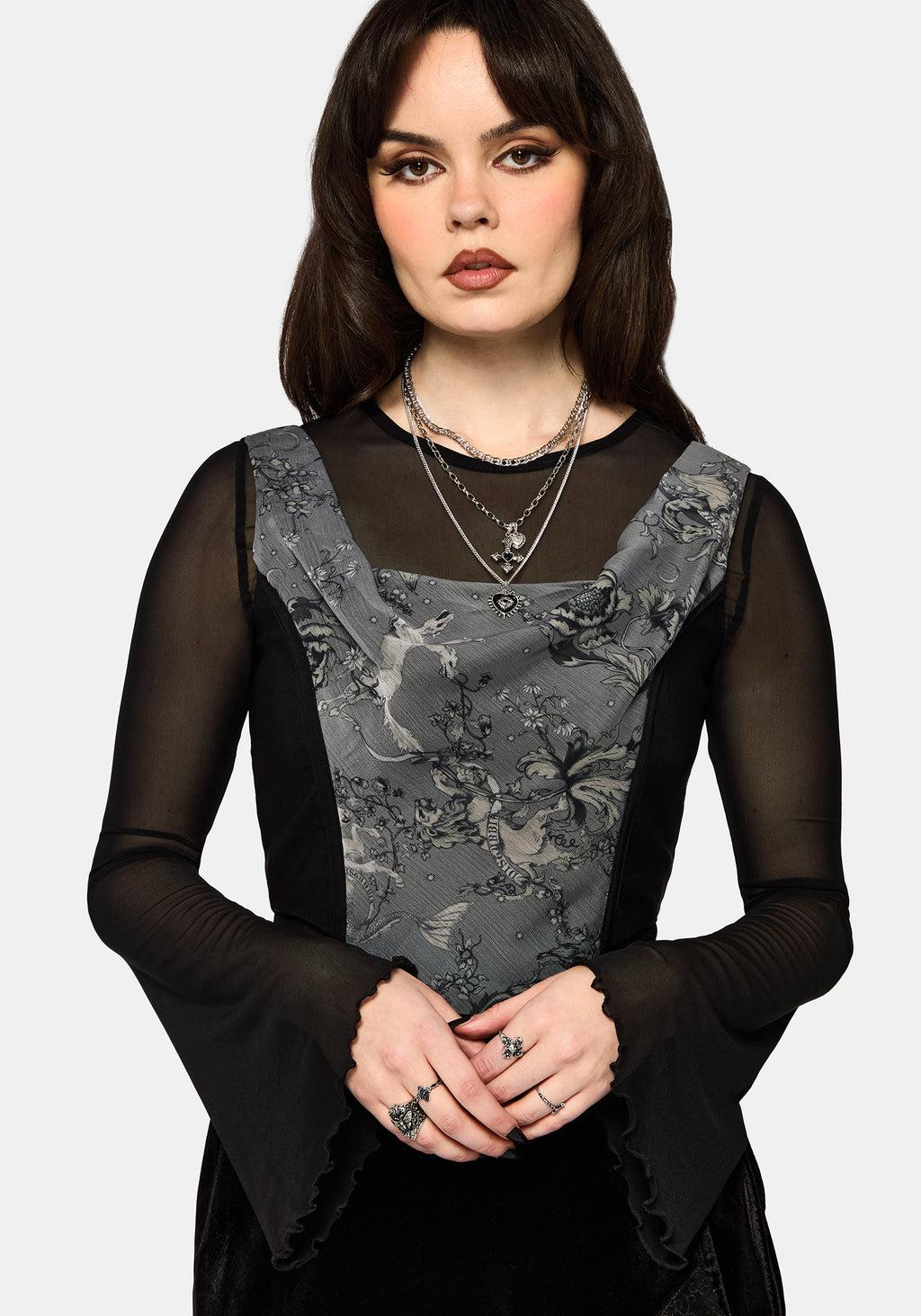 Merunicorn Enchanted Forest Grey Chiffon Wrap Top Product Image