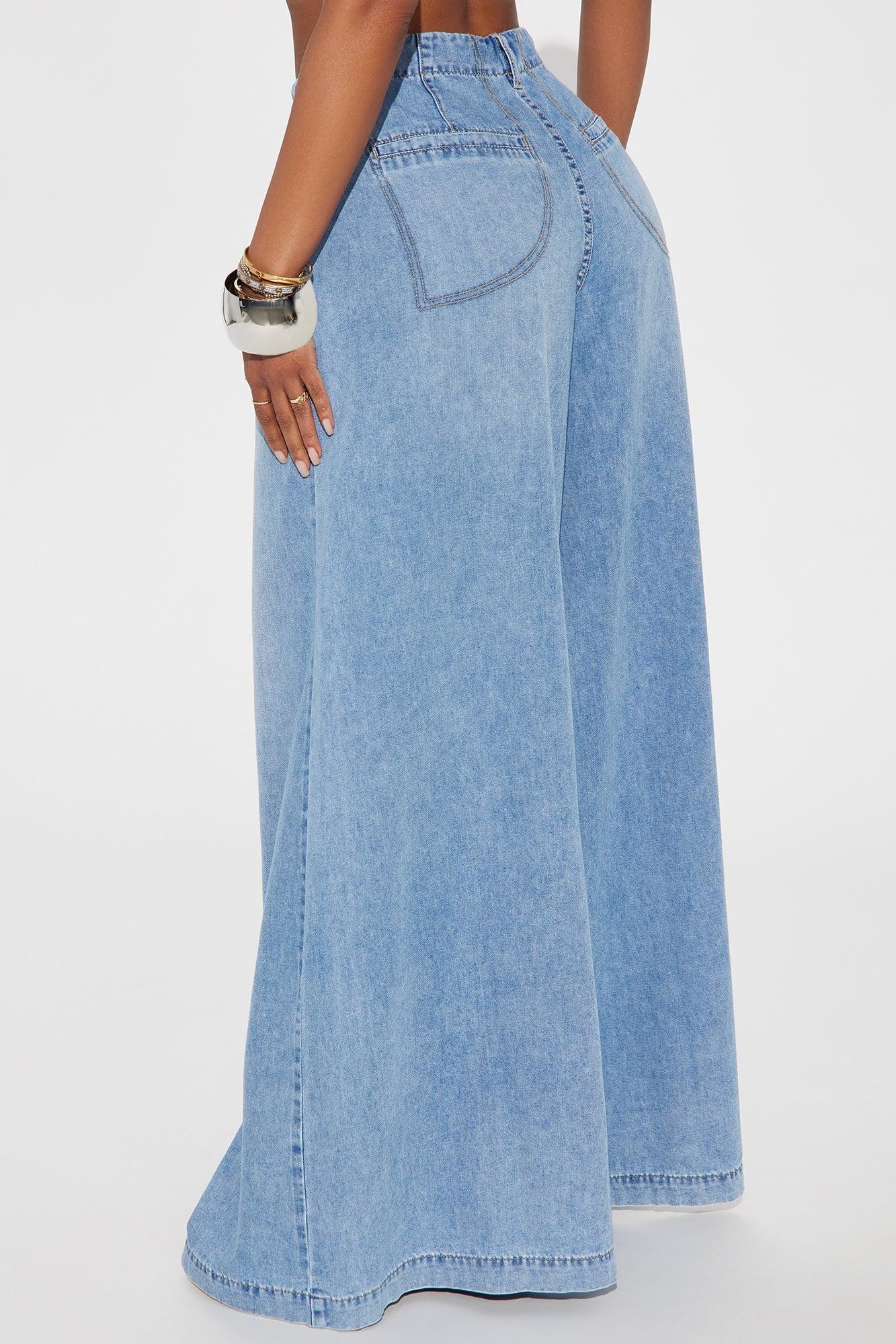 Taja Wide Leg Palazzo Jeans - Medium Wash Product Image