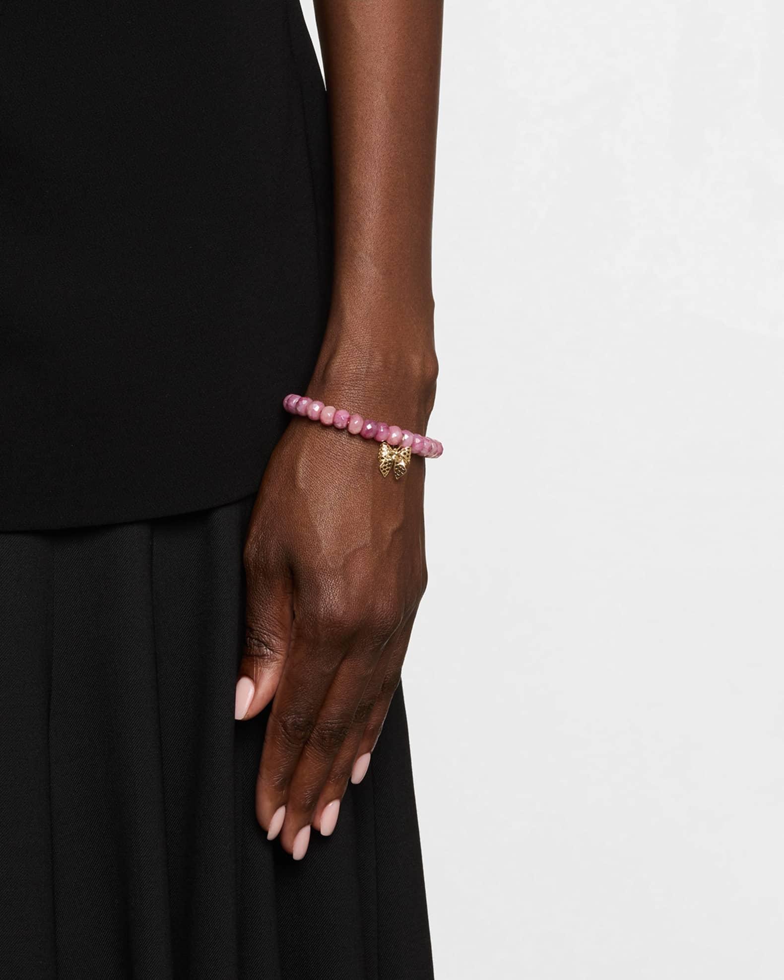 Light Mystic Red Moonstone Faceted Rondelle Bead Bracelet with Cutout Bow Charm Product Image