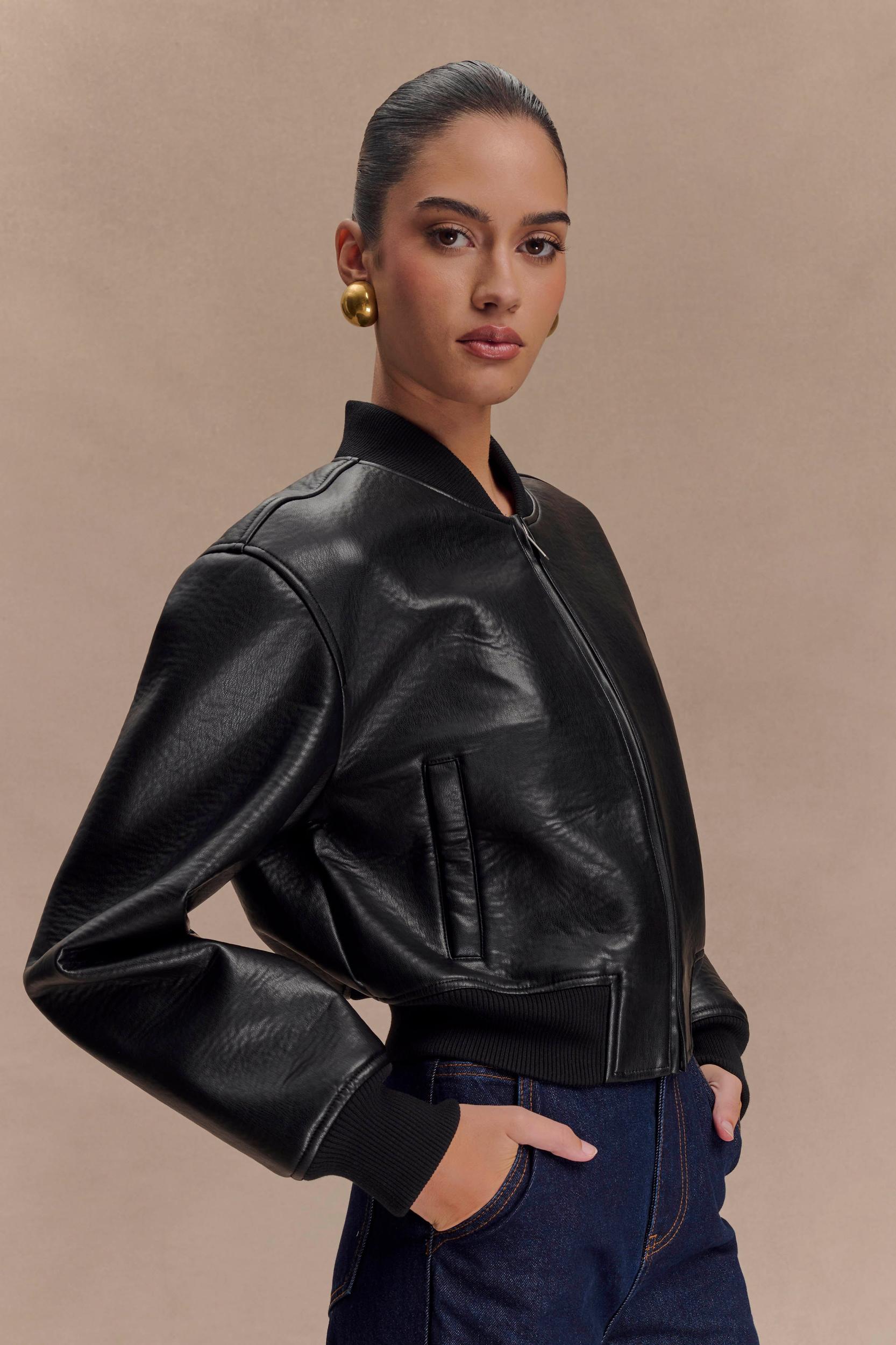 Codi Faux Leather Bomber Jacket - Black Product Image