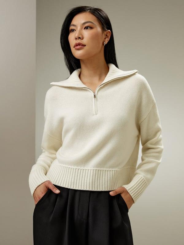 LILYSILK Quarter Zip Cashmere - for Women - White Golden Ratio Cashmere Wool Blend - Versatile Ribbed Tops S Product Image