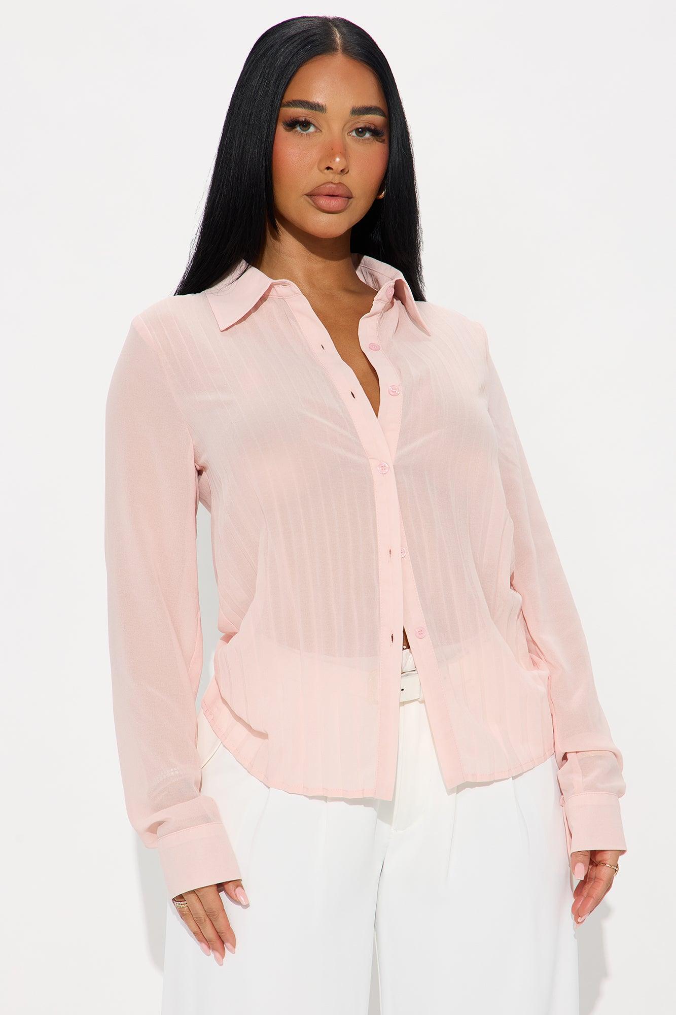 Royal Romance Pleated Chiffon Shirt - Blush Female Product Image
