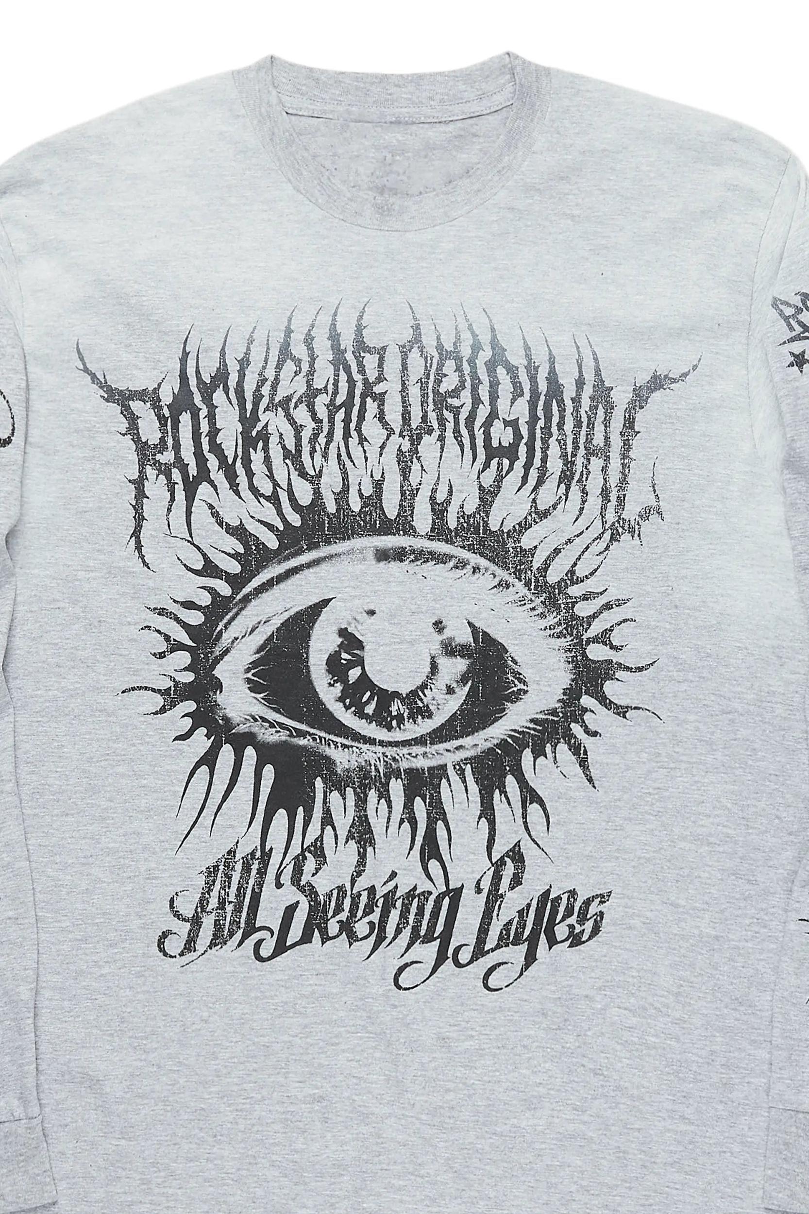 All Seeing Eyes Heather Grey Long Sleeve Graphic T-Shirt Male Product Image