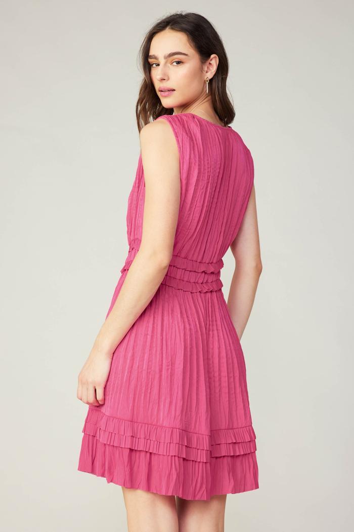 V Neck Pleated Sleeveless Ruffle Mini Dress Product Image