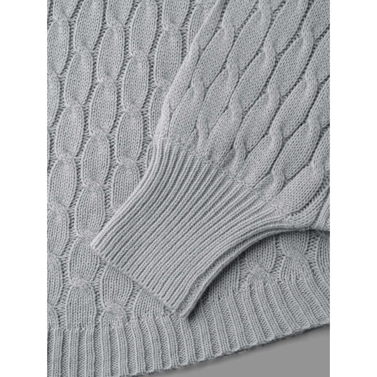 Plus Size Cable Knit Dolman Sleeve Curved Hem Pullover LightGray Women Leisure Loose Long Sleeve Round Neck Casual Pullovers BloomChic 14-16/1X Product Image