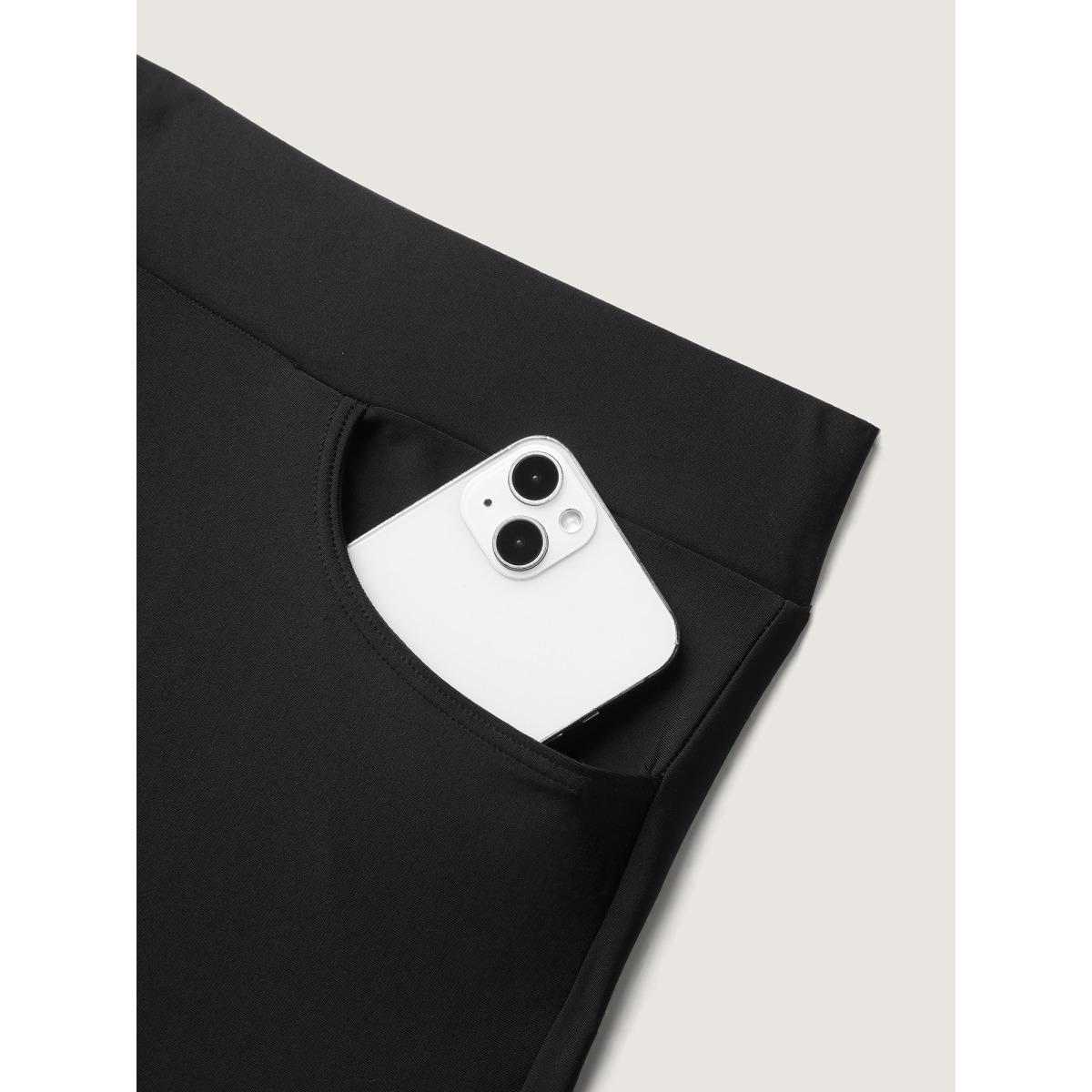 Plus Size Sheer Skinny-Fit Crop Swim Bottoms Women's Swimwear Black Beach See through High stretch Skinny Mid Rise Side seam pocket Curve Swim Bottoms BloomChic 12/L Product Image