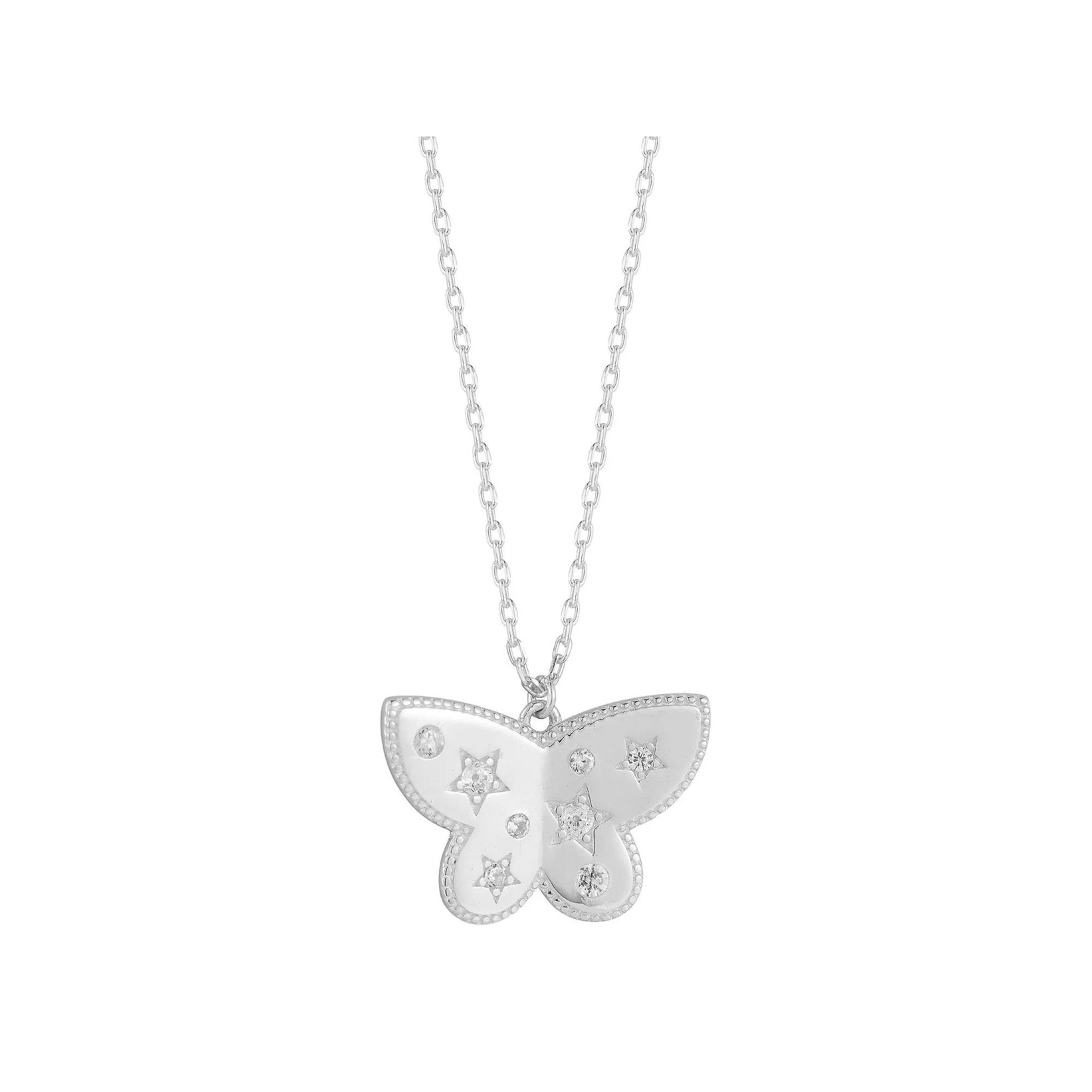 Sunkissed Sterling 14k Gold Over Silver Cubic Zirconia Butterfly Necklace, Women's, Size: 18", Silver Tone Product Image