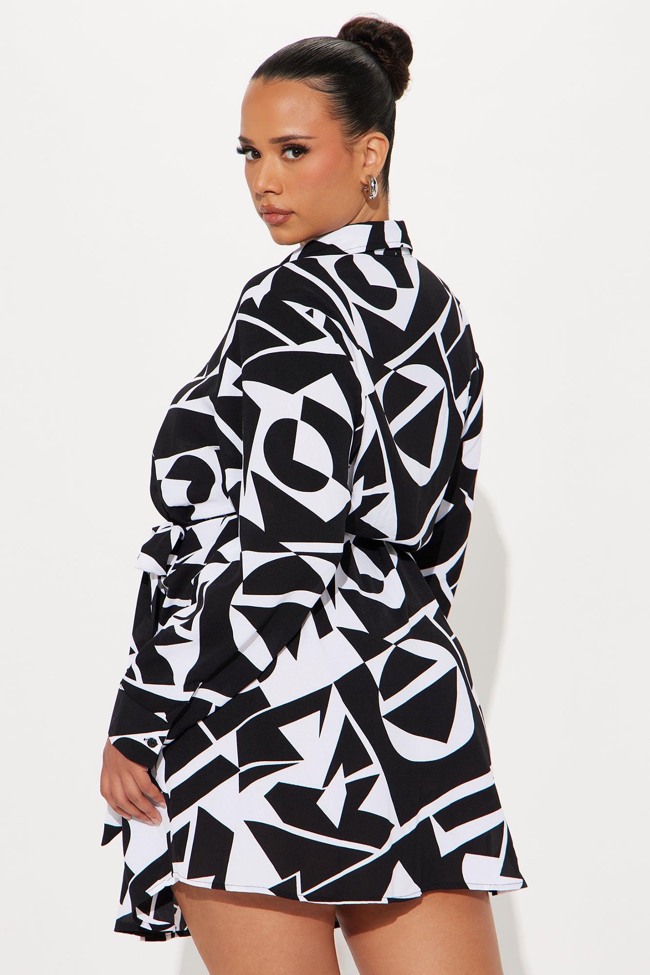 In Tune Belted Mini Shirt Dress - Black/combo Product Image