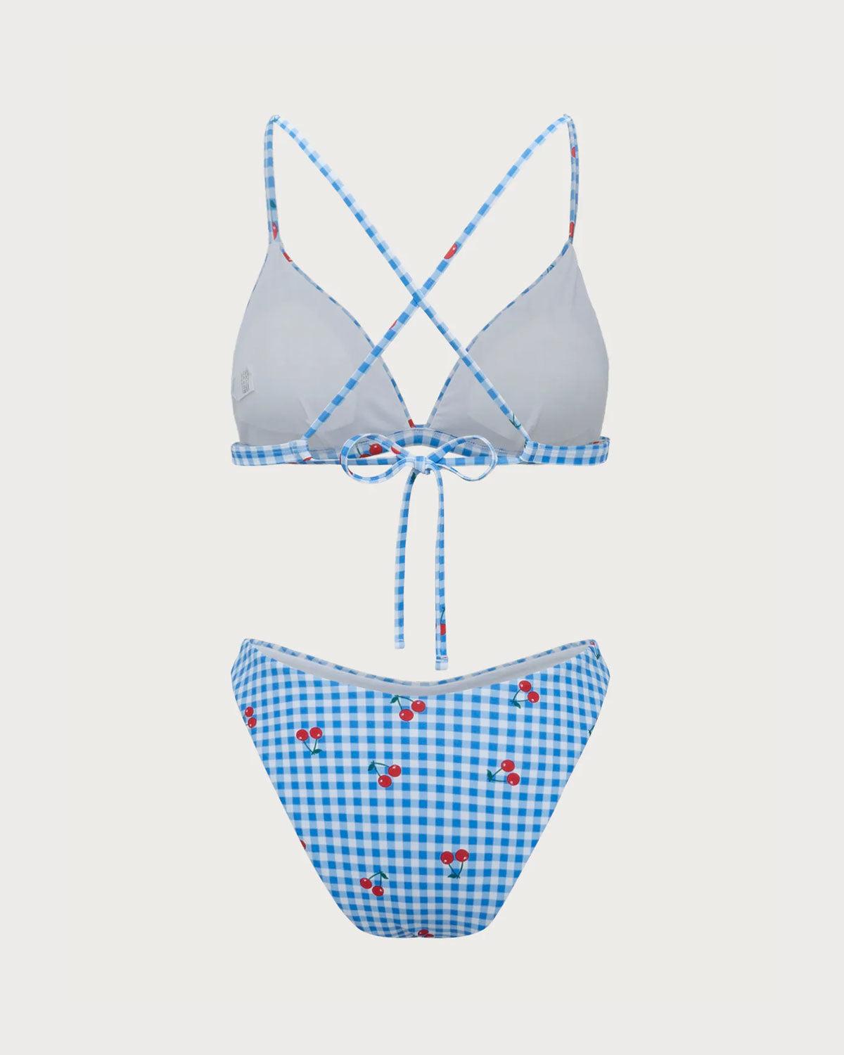 Blue Plaid Cherry Halter Bikini Set Product Image