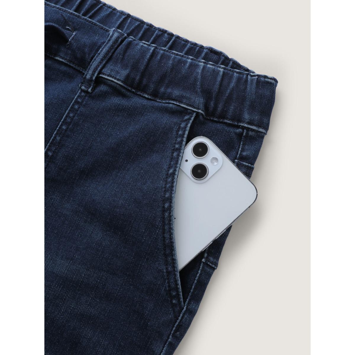 Plus Size Supersoft Elastic Waist Drawstring Bootcut Jeans Women Denimindigo Timeless Elastic Waist High stretch Slanted pocket Jeans BloomChic 14/1X Product Image