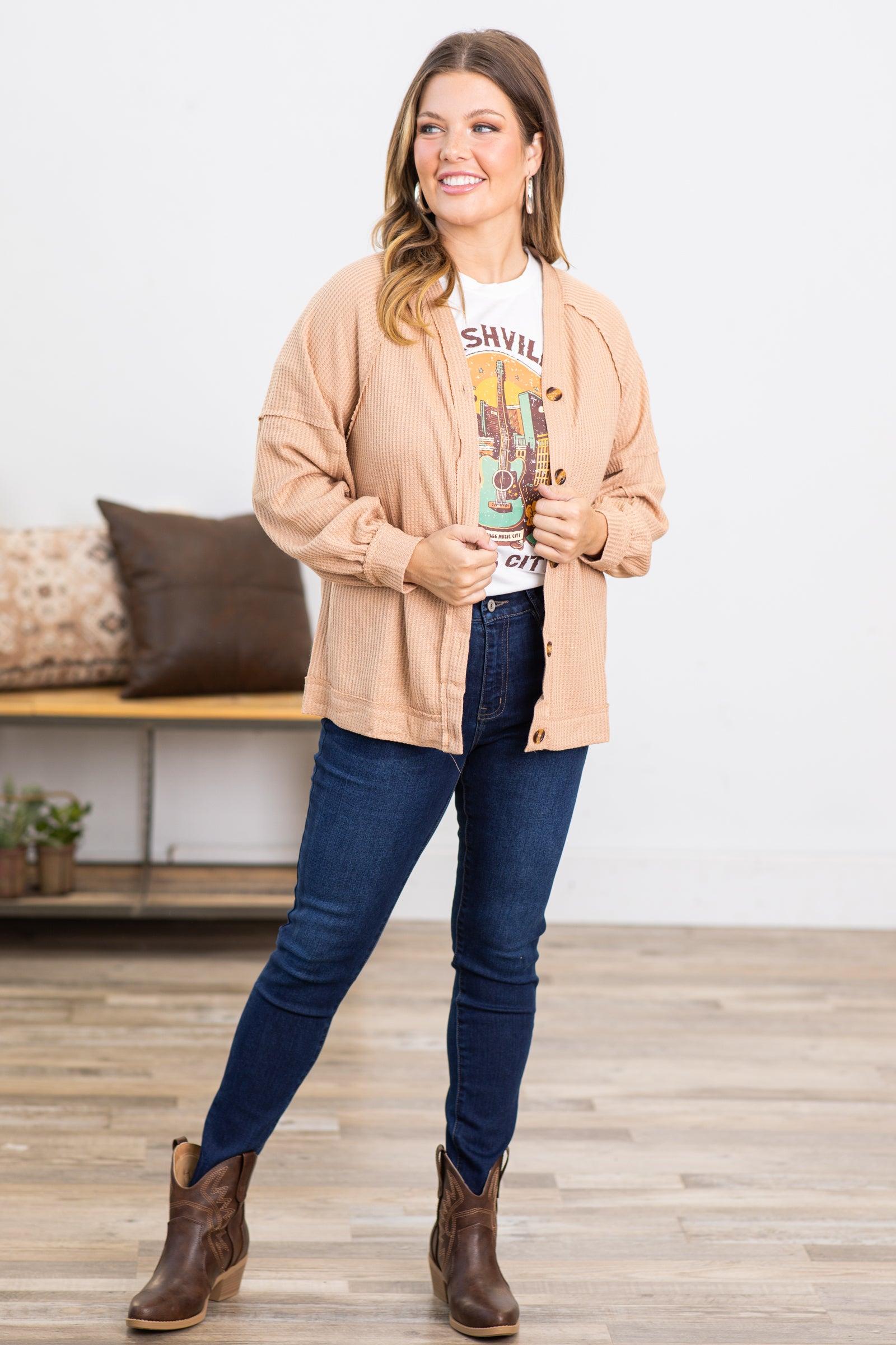 Tan Drop Shoulder Cardigan With Buttons Product Image