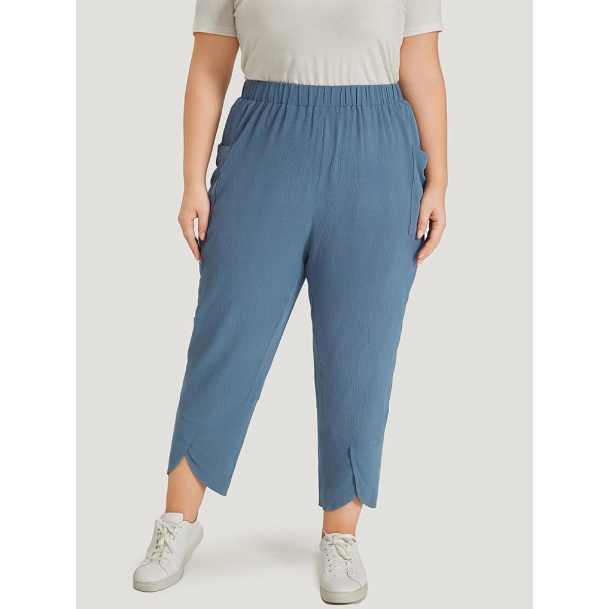 Plus Size Solid Pocket Elastic Waist Wrap Hem Pants Women Stone Casual High Rise Dailywear Pants BloomChic 30/6X Product Image