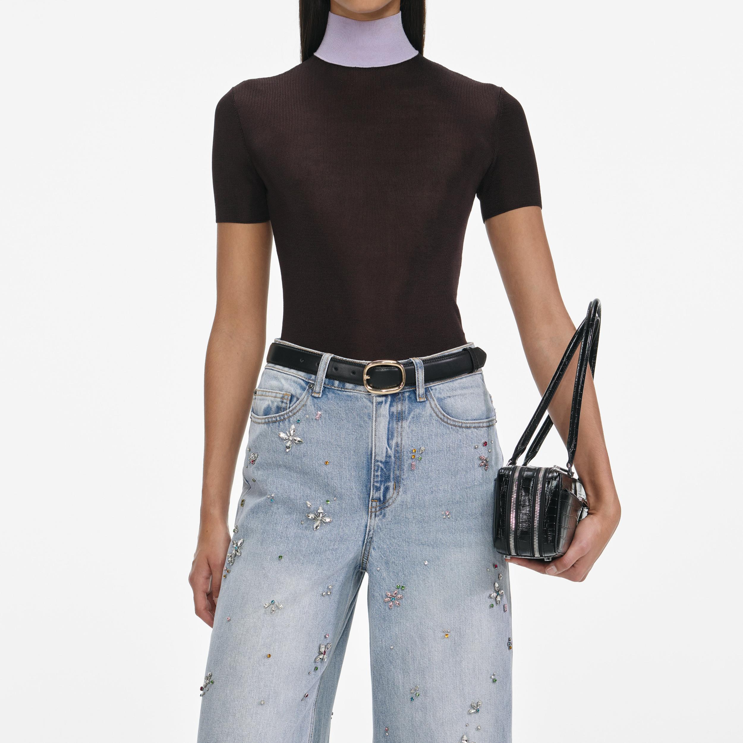 Light Blue Embellished Wide Leg Jeans Product Image