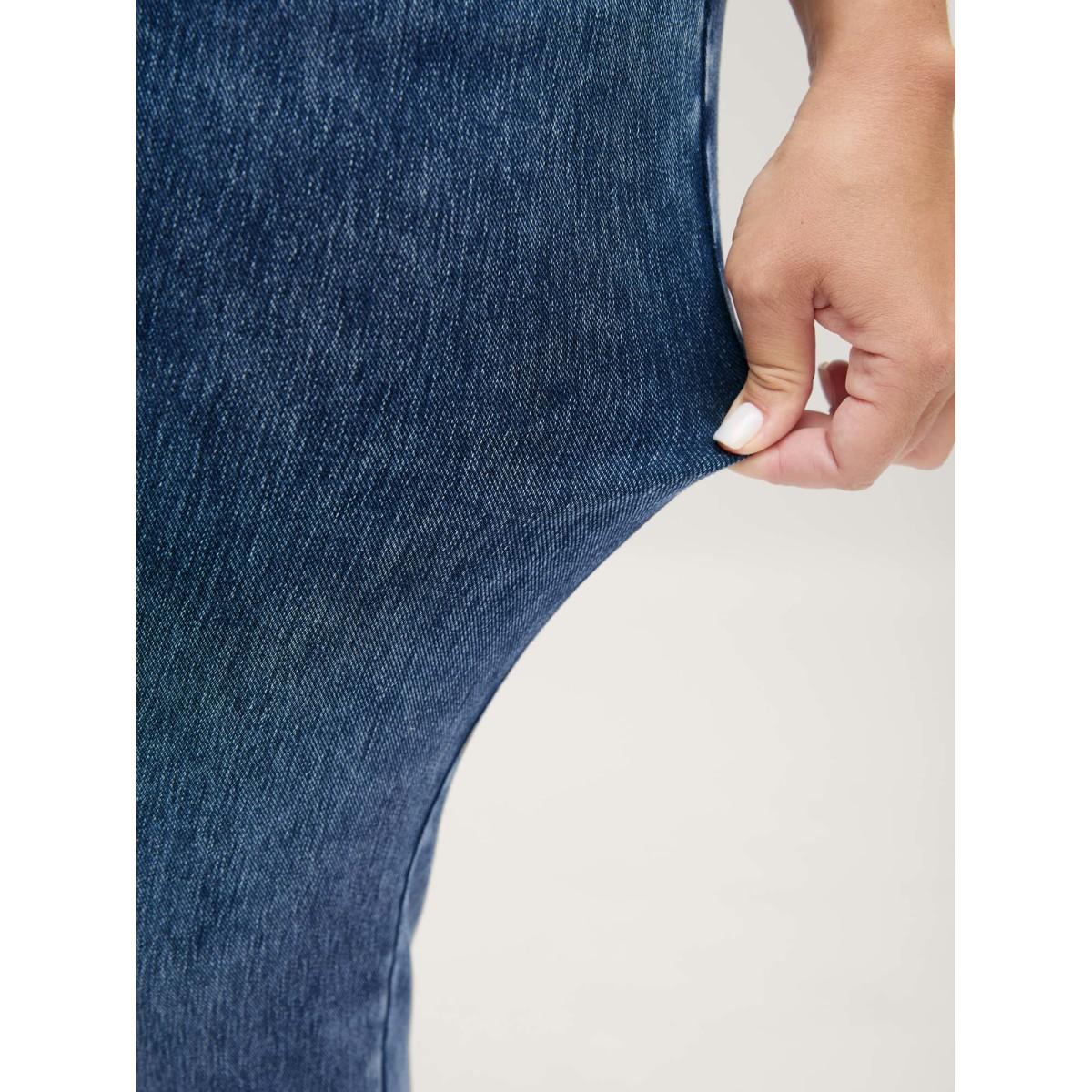 Plus Size Stretchy Waist-Tie Skinny-Fit Jeans Women Midblue High stretch Slanted pocket Jeans BloomChic 22/3X Product Image