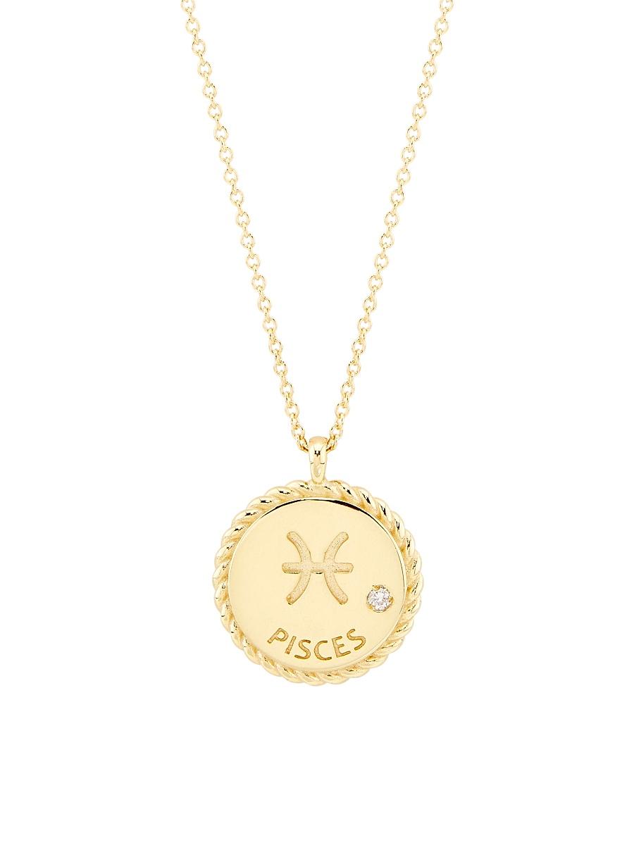 Womens 14K Gold & Diamond Star Sign Pendant Necklace Product Image
