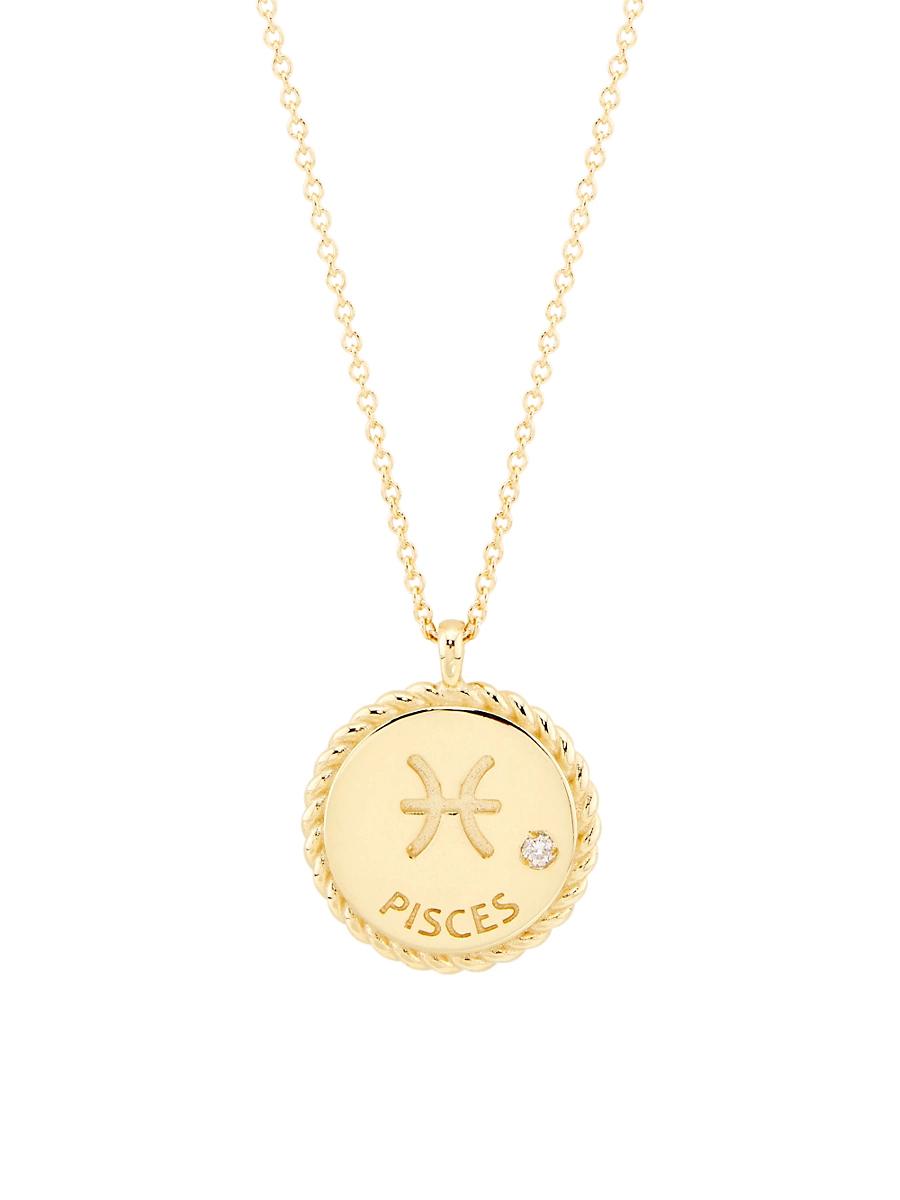Womens 14K Gold & Diamond Star Sign Pendant Necklace Product Image