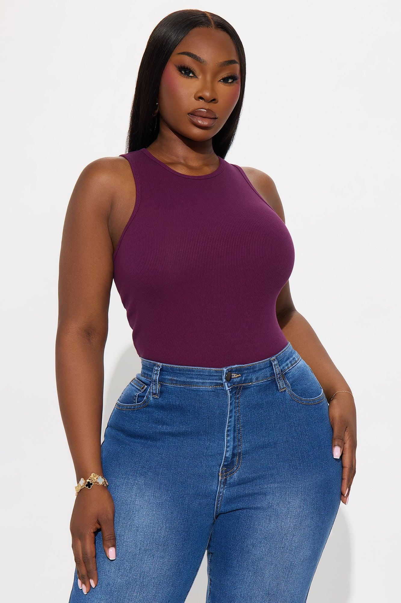 Model Attitude Racerback Bodysuit - Plum Female Product Image