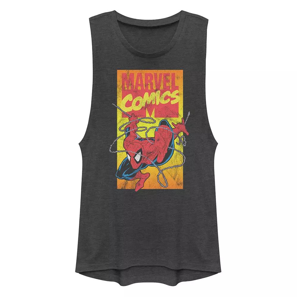 Juniors' Marvel Comics Spider-Man Action Shot Muscle Graphic Tank Top, Girl's, Size: XL, Grey Product Image