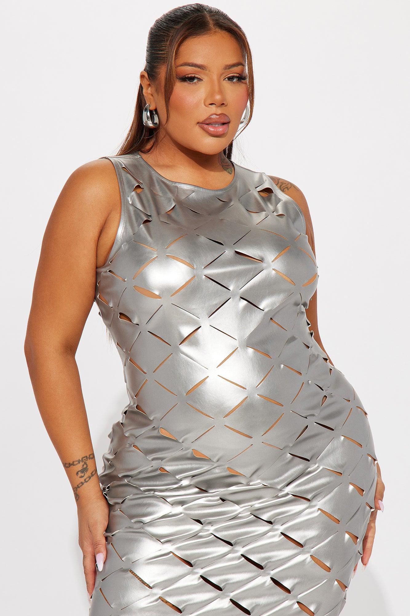 Cut It Out Faux Leather Maxi Dress - Silver Product Image