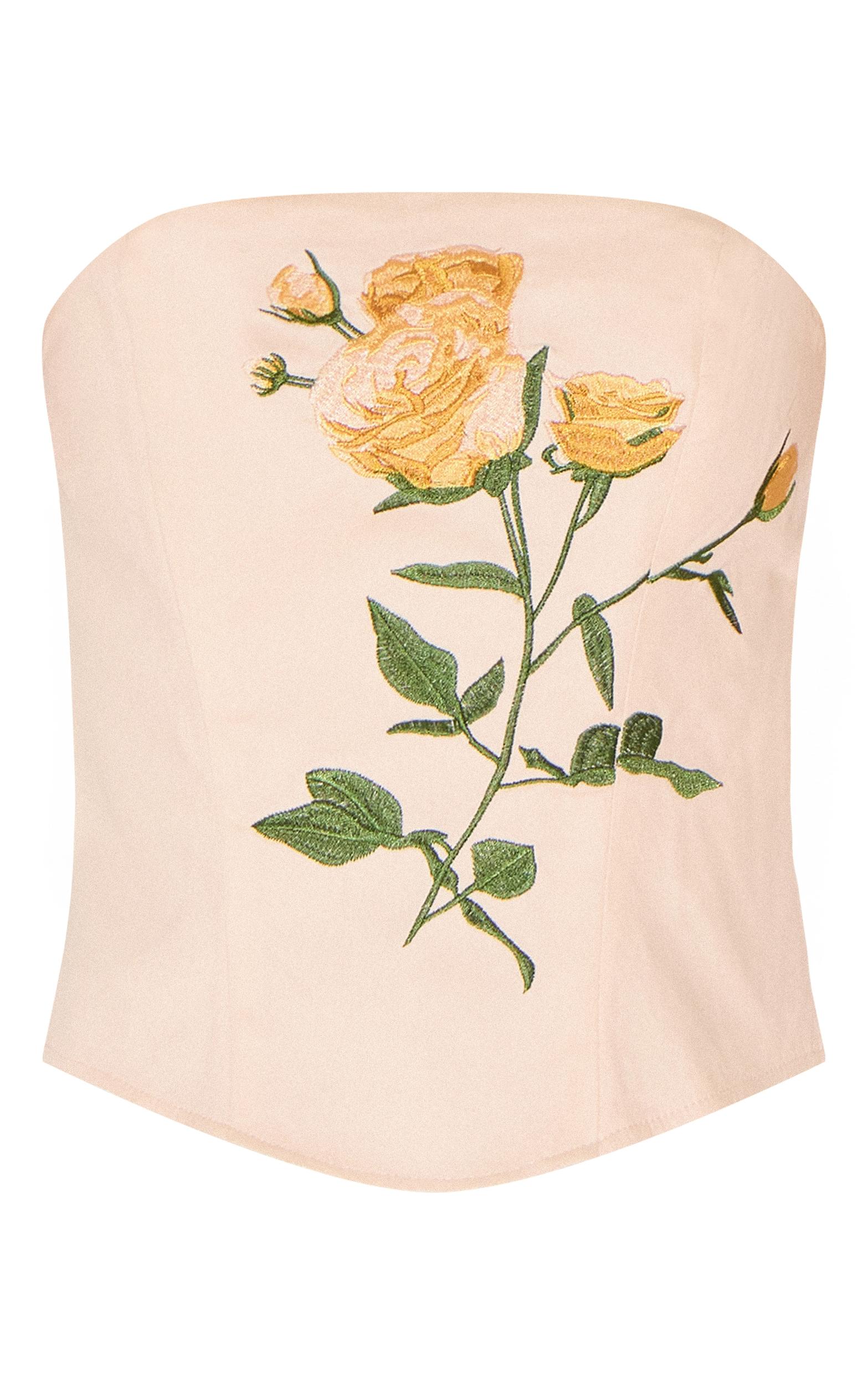 Beige Woven Embroidered Floral Corset Product Image