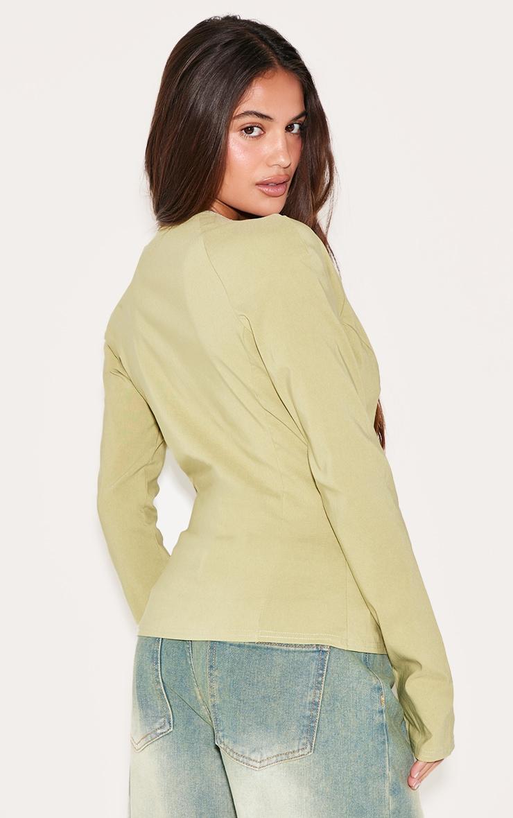 Sage Stretch Woven Tie Front Fitted Shirt Product Image