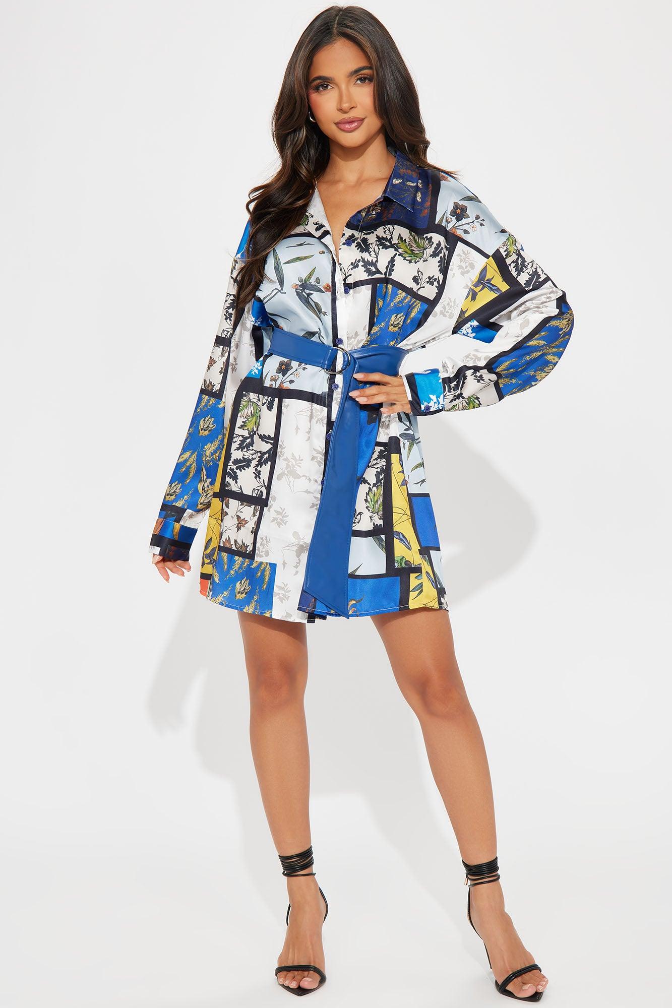 Shay Satin Mini Dress - Blue/combo Product Image