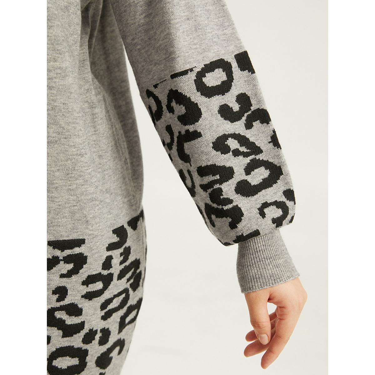 Plus Size Supersoft Essentials Leopard Contrast Elastic Cuffs Pullover DarkGray Women Casual Loose Long Sleeve Dailywear Cardigans BloomChic 28/5X Product Image