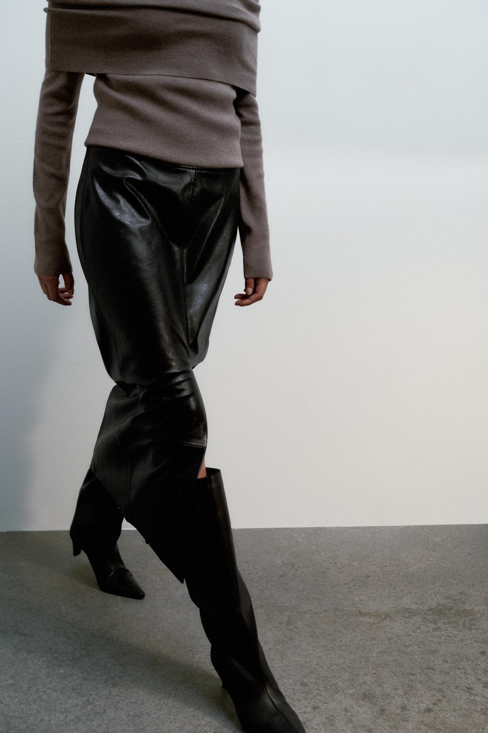 FAUX LEATHER MIDI SKIRT Product Image