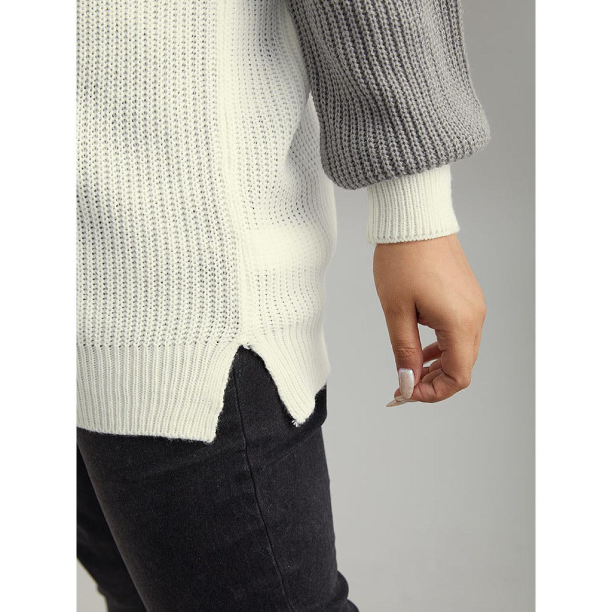 Plus Size Colorblock Patchwork Zipper Lapel Collar Pullover Multicolor Women Casual Long Sleeve Lapel Collar Everyday Pullovers BloomChic 30/6X Product Image