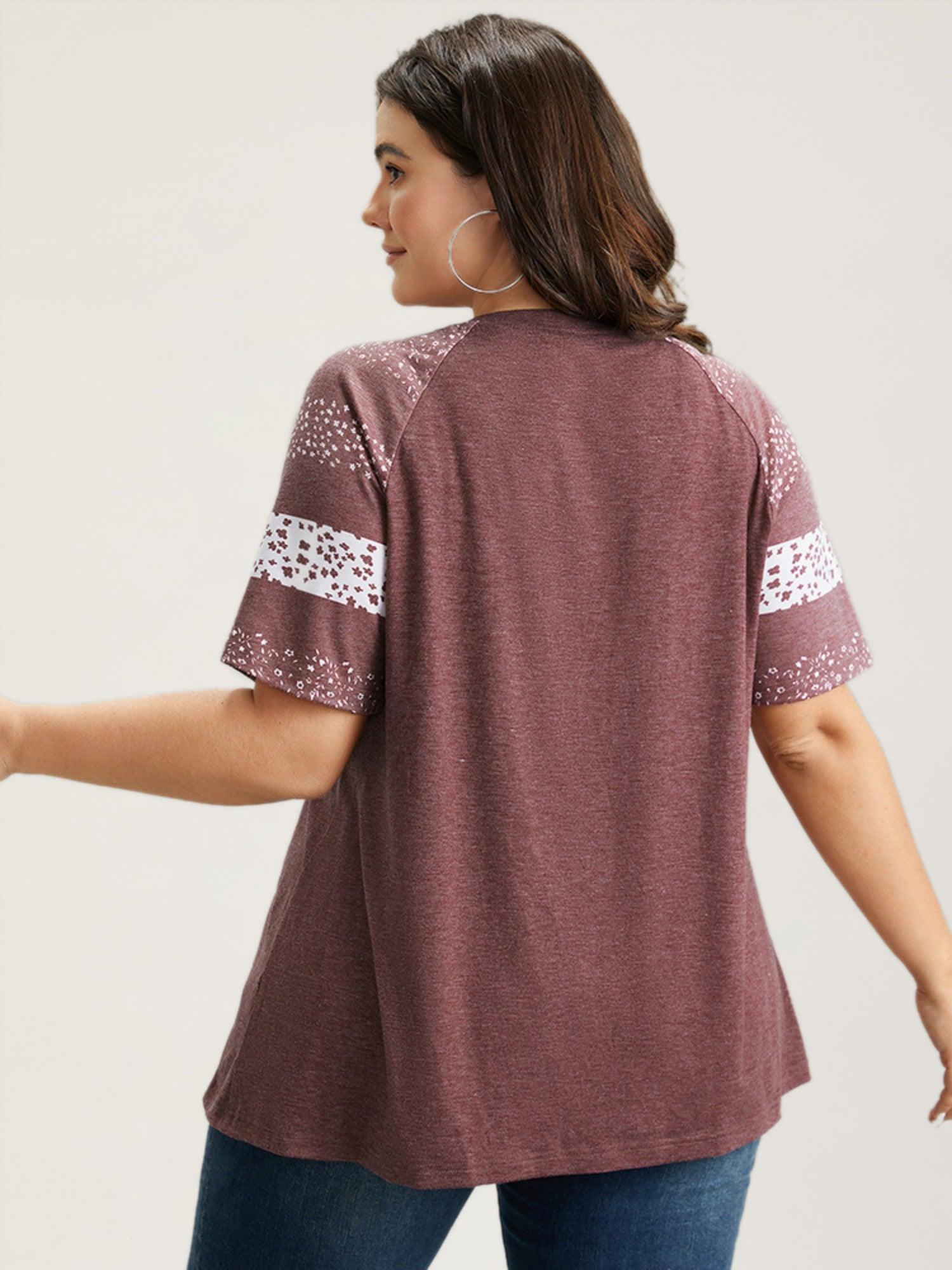 Ditsy Floral Colorblock Contrast Raglan Sleeve T-shirt Female Product Image