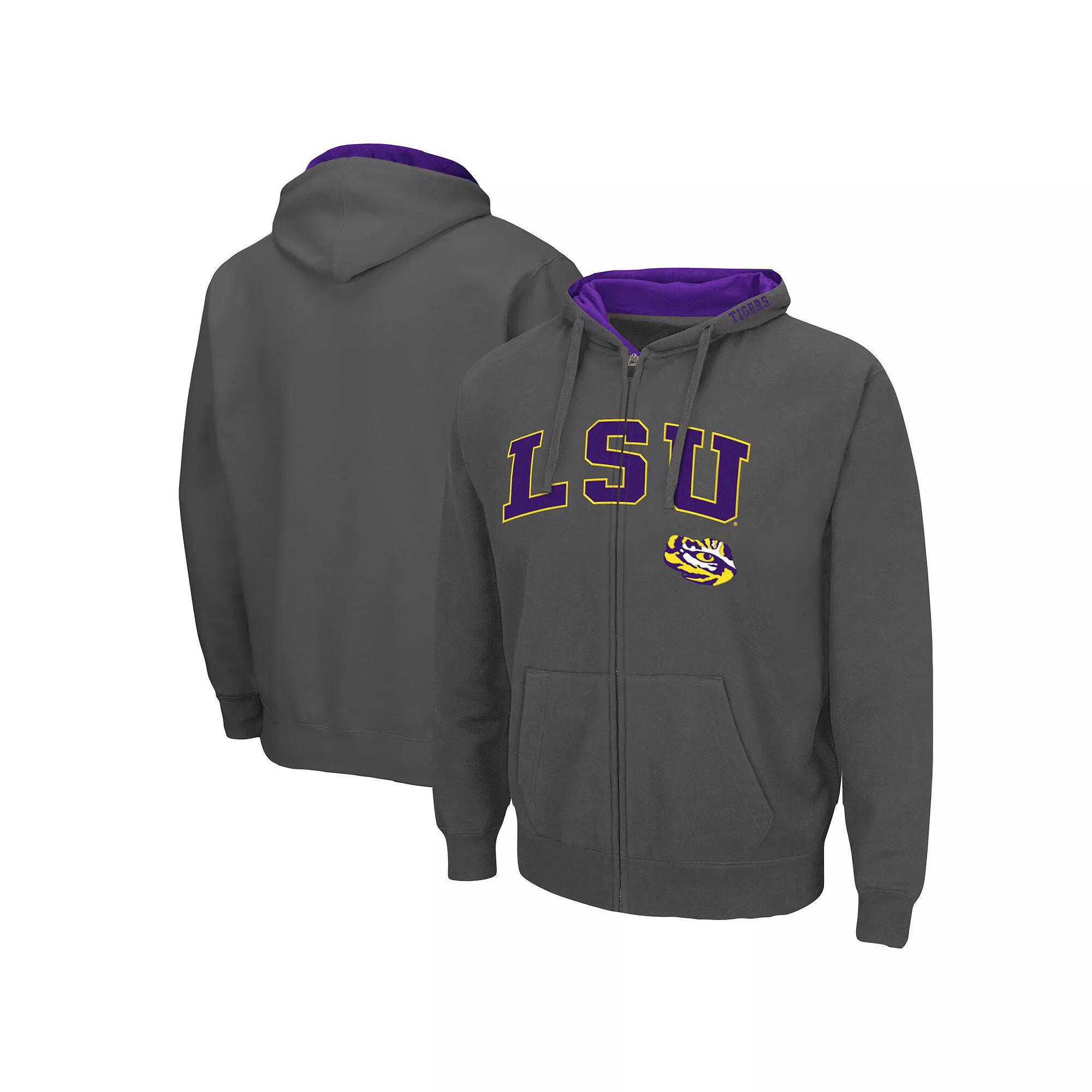 Men's Colosseum Charcoal LSU Tigers Arch & Logo 3.0 Full-Zip Hoodie,  Product Image