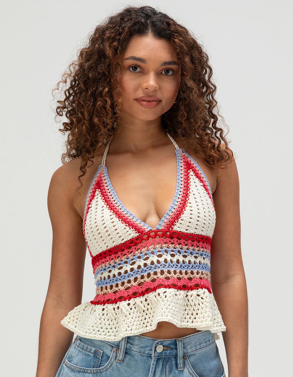FULL TILT Stripe Peplum Womens Halter Top - MULTI Product Image