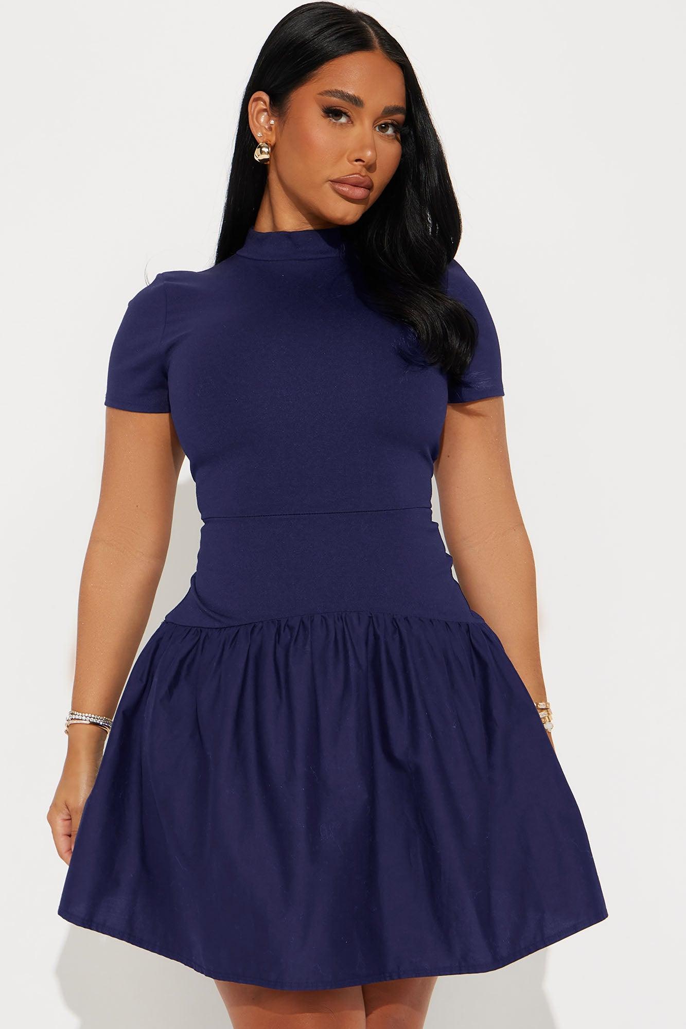 Kennedy Short Sleeve Drop Waist Mini Dress - Navy Female Product Image
