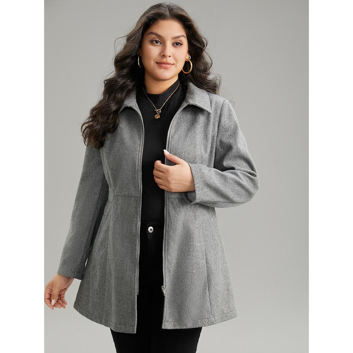 Plus Size Solid Pocket Lapel Collar Zipper Coat Women DarkGray Casual Plain Ladies Dailywear Winter Coats BloomChic 26/4X Product Image