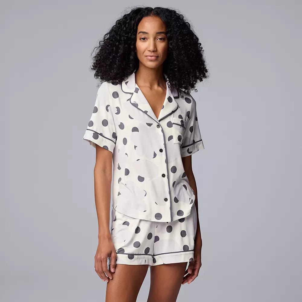 Women's Simply Vera Vera Wang 2-Piece Short Sleeve Notch Collar Pajama Top & Boxer Pajama Bottoms Set, Size: XS, Ivory Floral Product Image