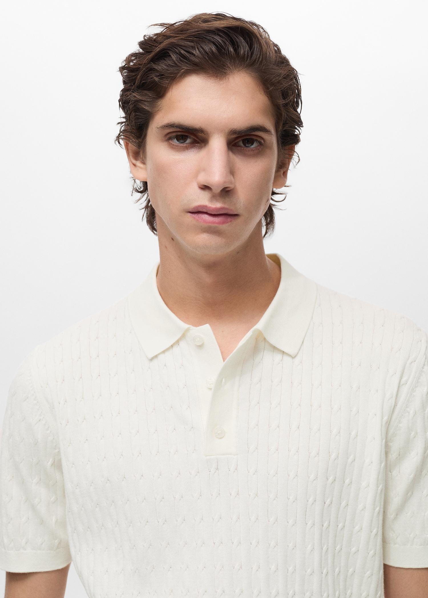 100% cotton braided knitted polo shirt - Men | MANGO USA Product Image