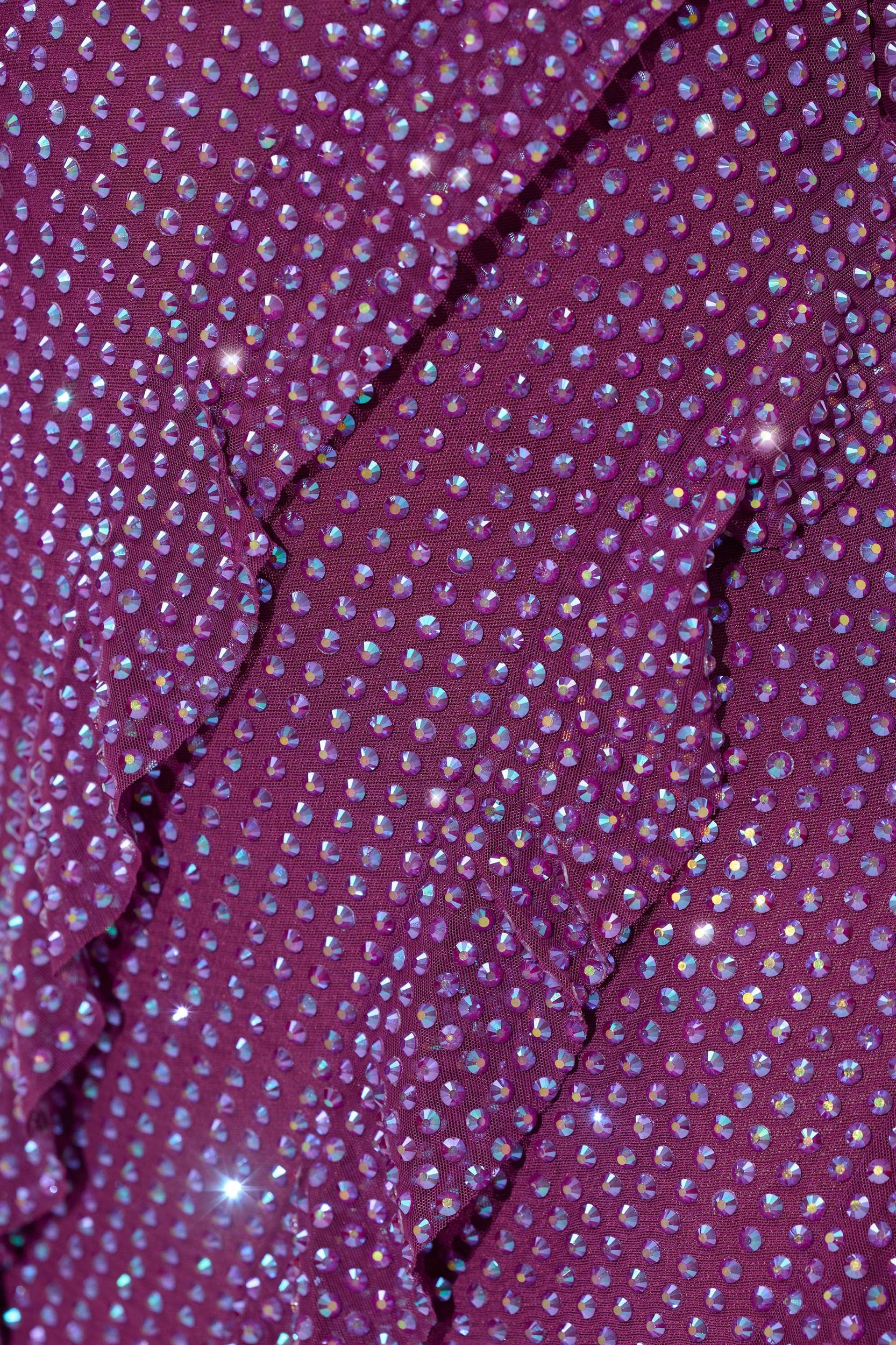 Embellished Ruffle Mini Dress in Plum Product Image